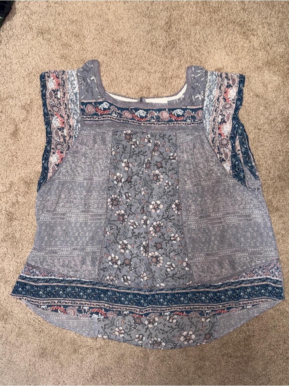 Knox Rose Blue Floral Patchwork Sleeveless Top
